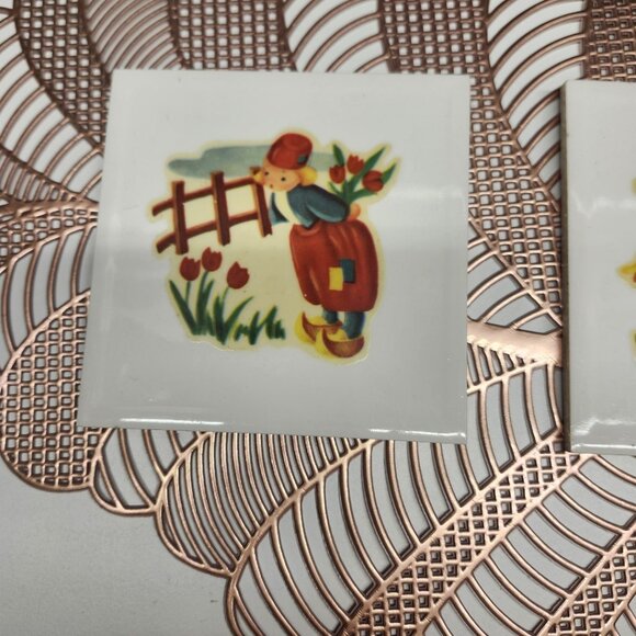 Dutch Child Wall Hanging Decorative Tiles Tulips Duck Decal Ceramic VTG Set - Picture 2 of 8